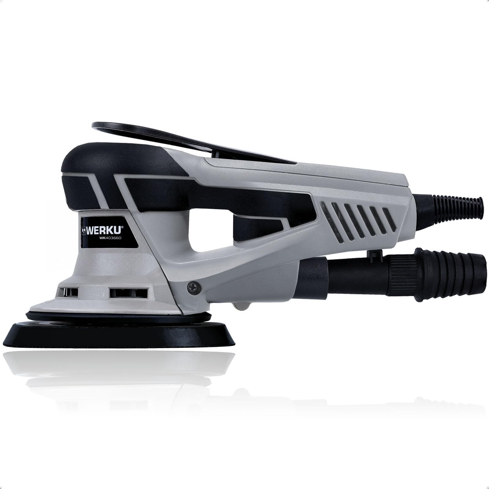 Werku WK403660, Lijadora Circular Rotorbital, Calidad Profesional, Motor Brushless, Potencia 350 W, Disco 150 mm, Órbita 8 mm, Incluye Disco Lijado y Manguera Aspiración