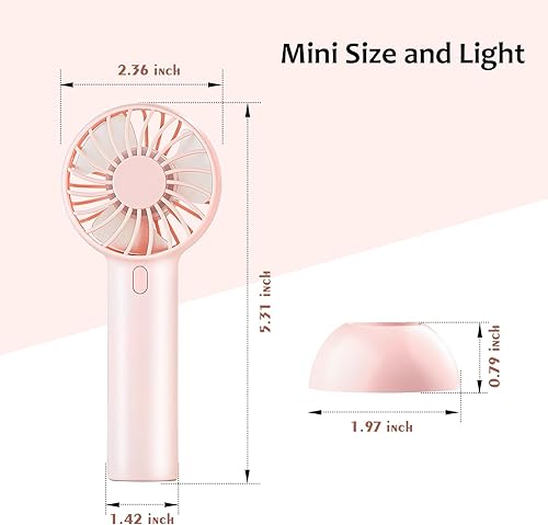 Miniatura 5 de Hachikiko Ventilador de mano portátil recargable USB para viajes y uso al aire libre, pequeño ventilador de escritorio con 3 velocidades para niñas
