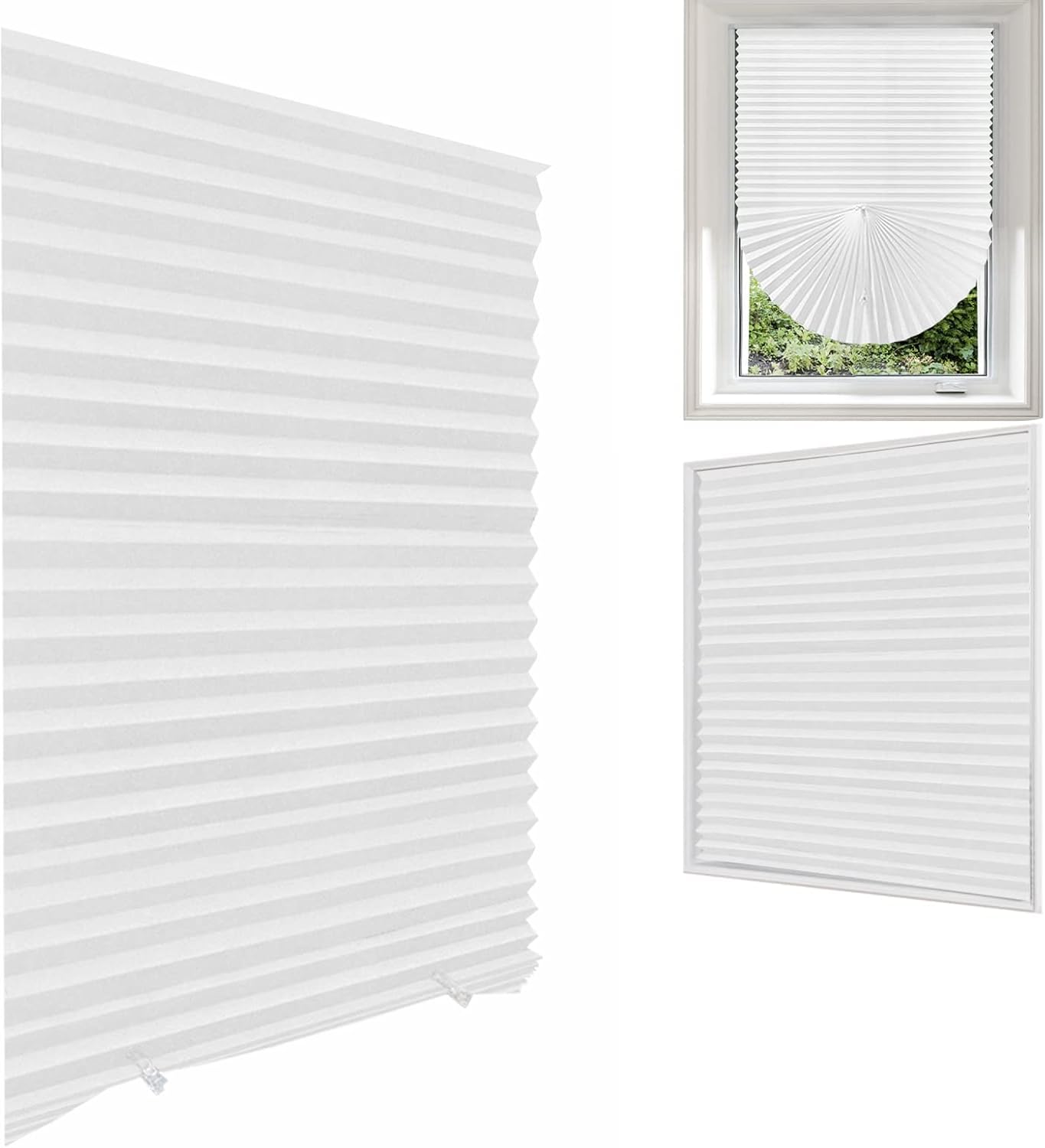MALOKI Temporary Window Blinds, Pleated Shades Cordless Fabric Light Filtering Blinds for Windows,Easy to Cut and Install. White - 1 Pack 35 Inch x 59 Inch