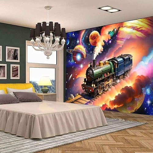 Miniatura 3 de Aidatain Tapiz de tren espacial de fantasía, universo, galaxia, planeta, decoración para colgar en la pared, 80 x 60 pulgadas, tela de franela,