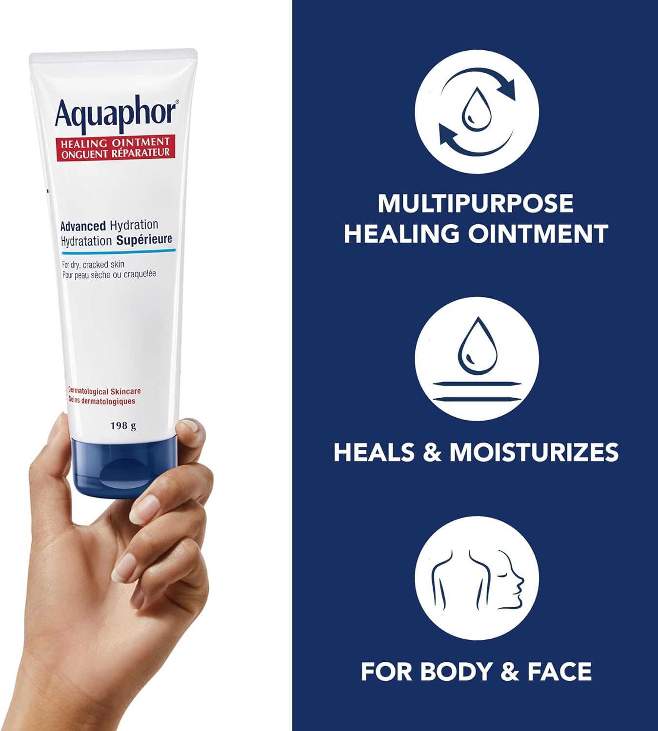 Aquaphor Aquaphor Healing Ointment, Multipurpose Ointment for Dry, Cracked Skin, Chafing, Cuticle Care, Fragrance Free, Non Greasy and Non Comedogenic Body Moisturizer, Dermatological Skin Care, 198g Tube in use