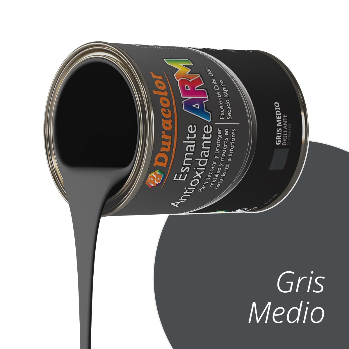 Esmalte Antioxidante ARM - Color Gris Medio - 750 ml - Superficie Exterior e Interior - Acabado Brillante y de Rápido Secado - Excelente Dureza y Resistencia - Duracolor