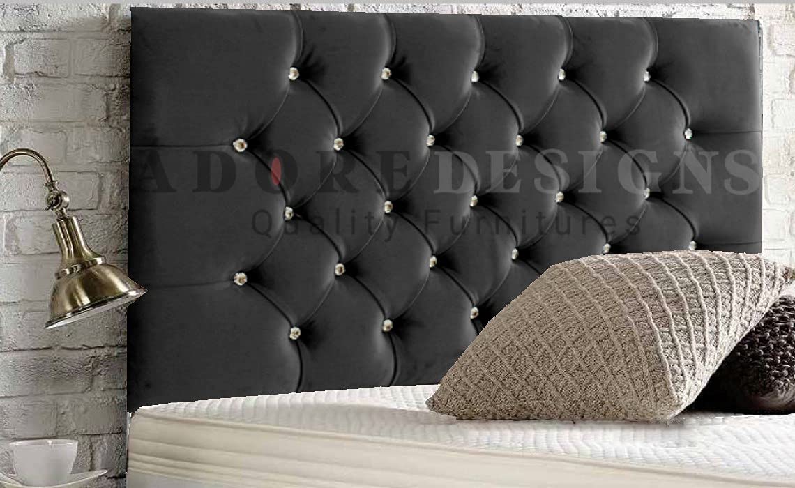 Serenity Headboards Divan Bed Headboard Chesterfield Plush Velvet 24" Height Padded Headboard (Black, 4ft6 Double)