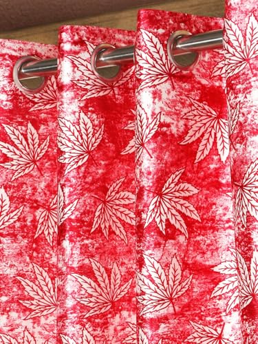 Image of Home Sizzler 2 Pieces Leaf Mist Grommet Eyelet Polyester Window Curtains - 5 Feet, Cherry Red