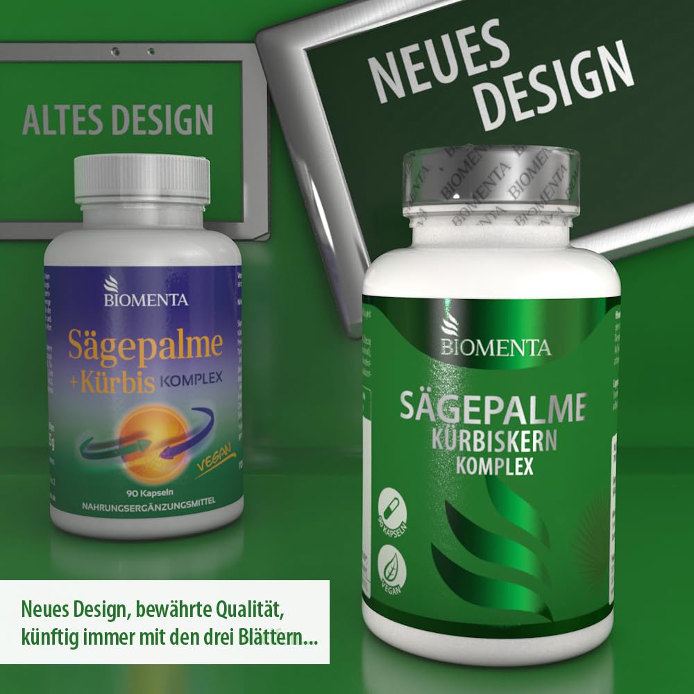 BIOMENTA Sägepalme Kürbiskern Komplex – 90 hochdosierte Kapseln - synergetischer Wirkstoffkompex + Cranberry, Tomate, Brennessel, Lutein, Zeaxanthin, Feigenkaktus + Zink & Selen