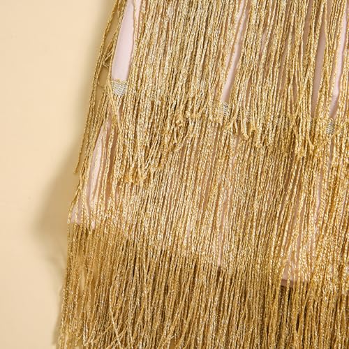 WALLARENEAR Vestido infantil com franjas de lantejoulas cintilantes sem mangas, vestido de dança par