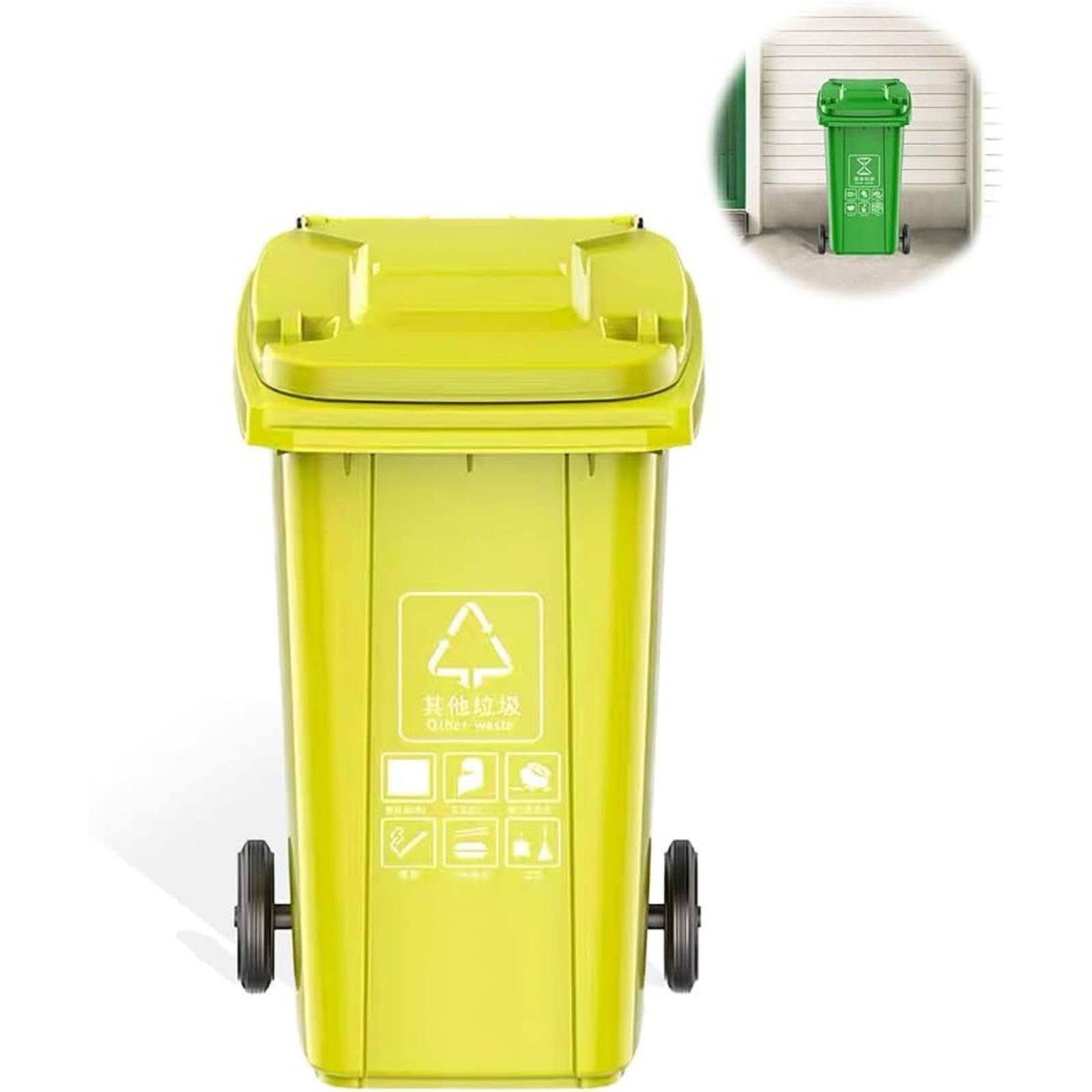 VITIWEDTY Outdoor Trash Can, Wheeled Garbage Can with Sealing Lid, Heavy Duty Waste Bin for Indoor and Outdoor Use (Yellow 100L)