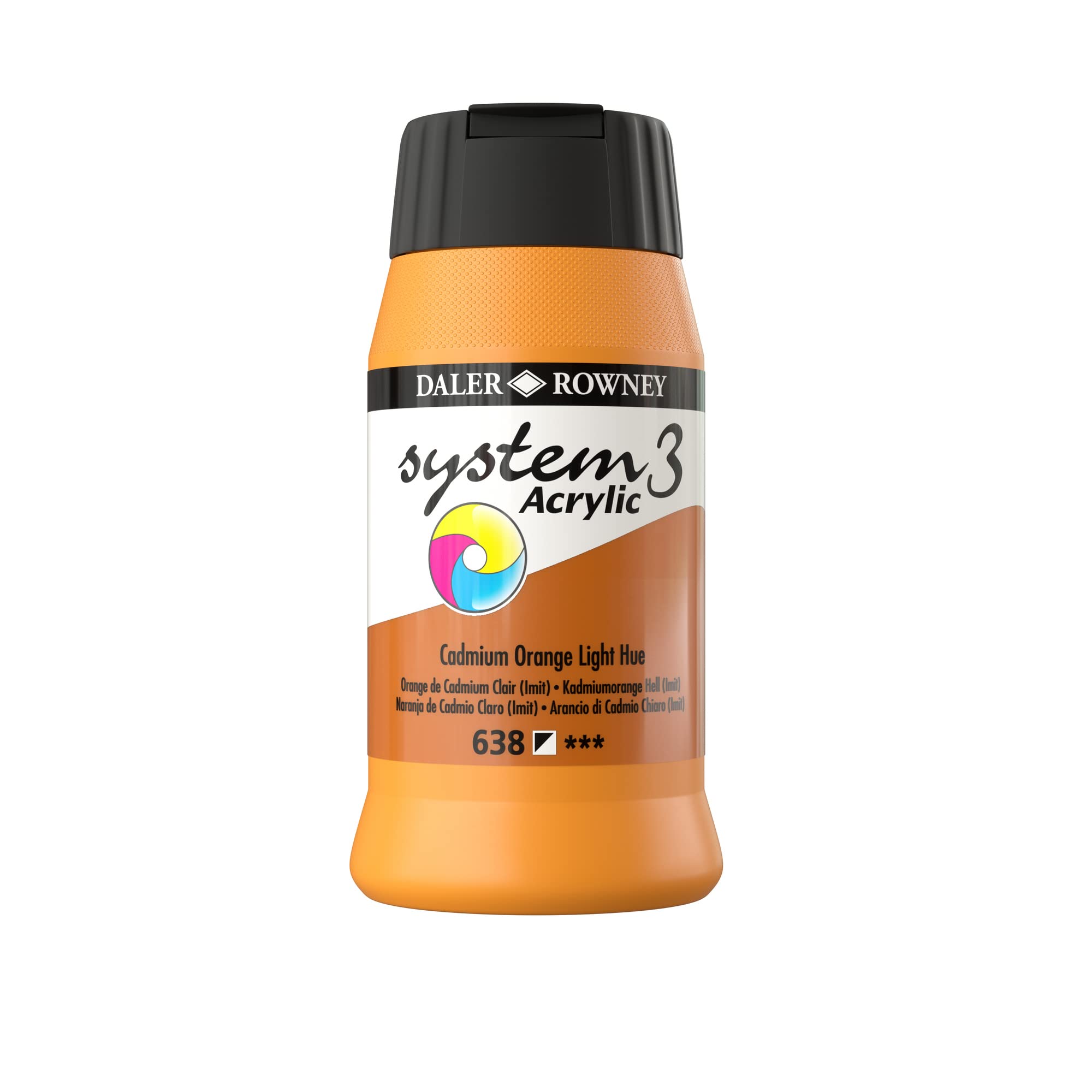 Daler-Rowney System3 Acrylic Paint, Plastic Pot, 16.91oz - 500 ml, Cadmium Orange Light Hue