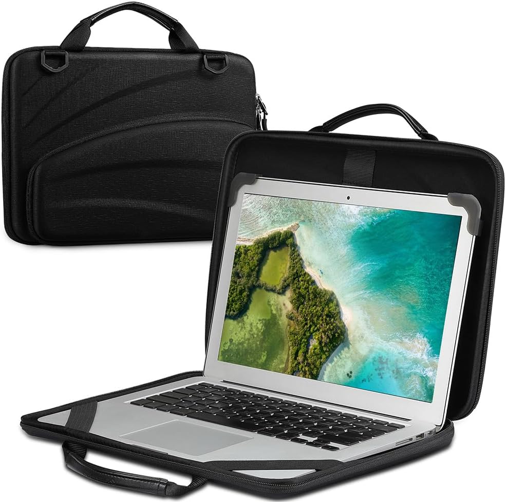 13-14 Inch Chromebook Sleeve Case - Protective Briefcase Shoulder Bag with Accessory Pouch for Up to 14" MacBook Samsung Dell Acer ASUS Lenovo HP Laptop Notebook Ultrabook (Black)