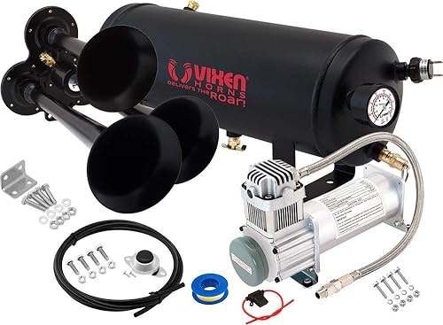 Vixen Horns Kit de bocina de tren para camiones/coche/semi. Sistema completo a bordo: compresor de aire de 200 psi, tanque de 1.5 galones, 3