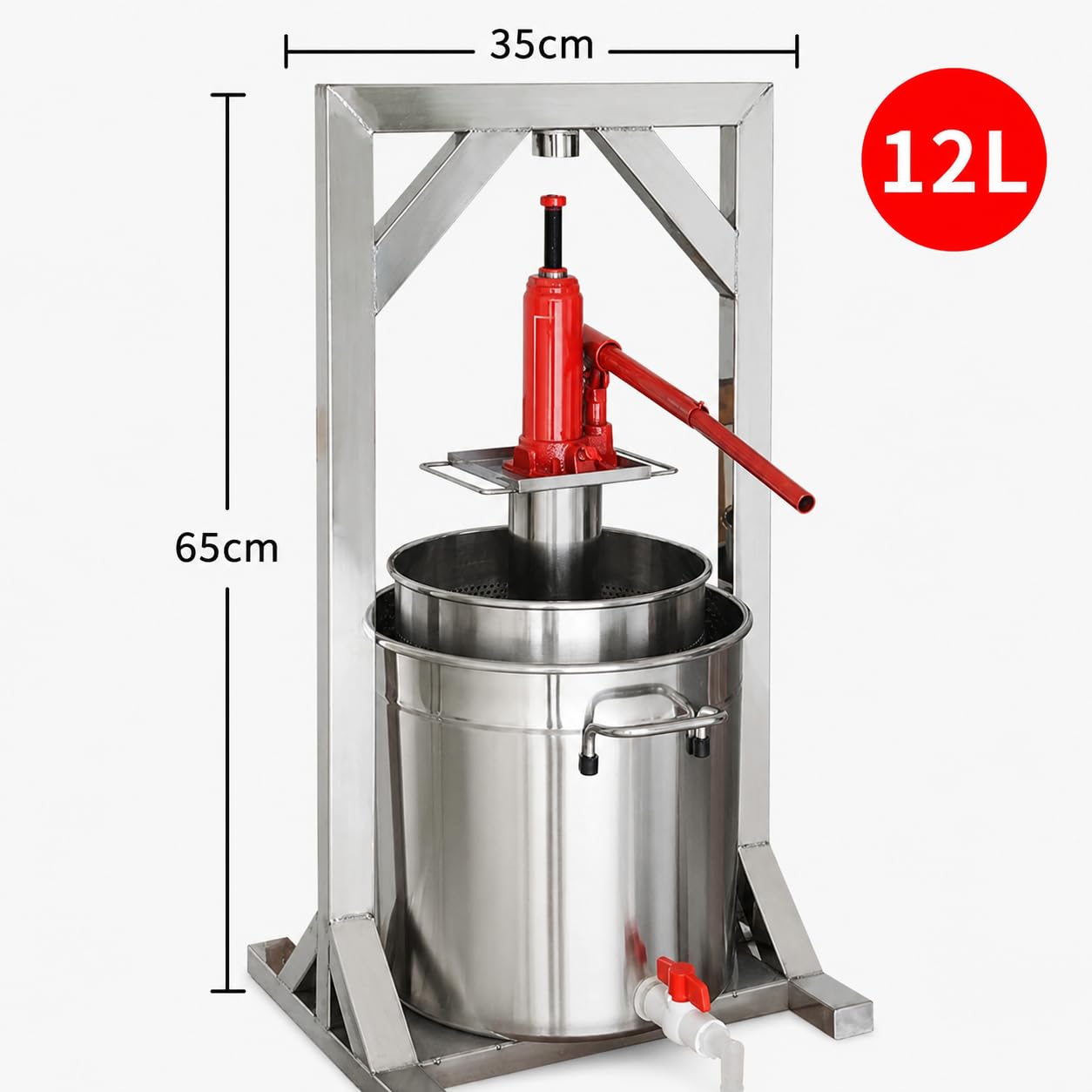 Manuelle Hydraulische Obstpresse aus Edelstahl für Apfelwein und Wein, effizientes Entsaftwerkzeug, ideal für den Heimgebrauch, 12L, 22L, 36L