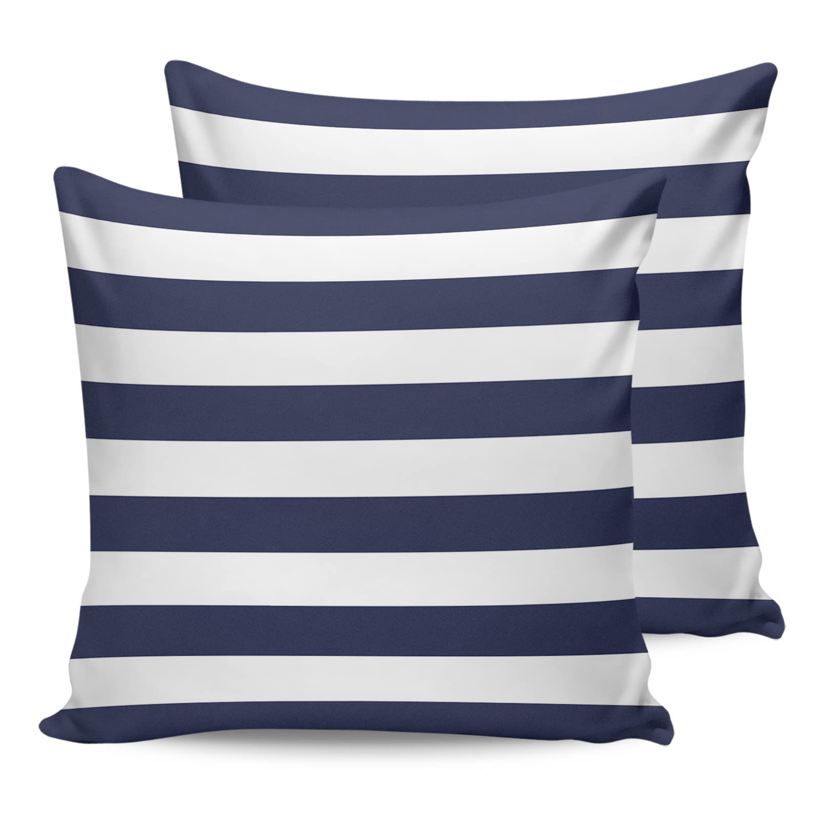 Outdoor Waterproof Pillow Covers for Patio Furniture Solid Nautical Striped Decorative Throw Pillow Cover Navy Blue Pillowcases Set of 2 Cushion Case for Sofa Couch Chair Home Decor 16 x 16 Inches
