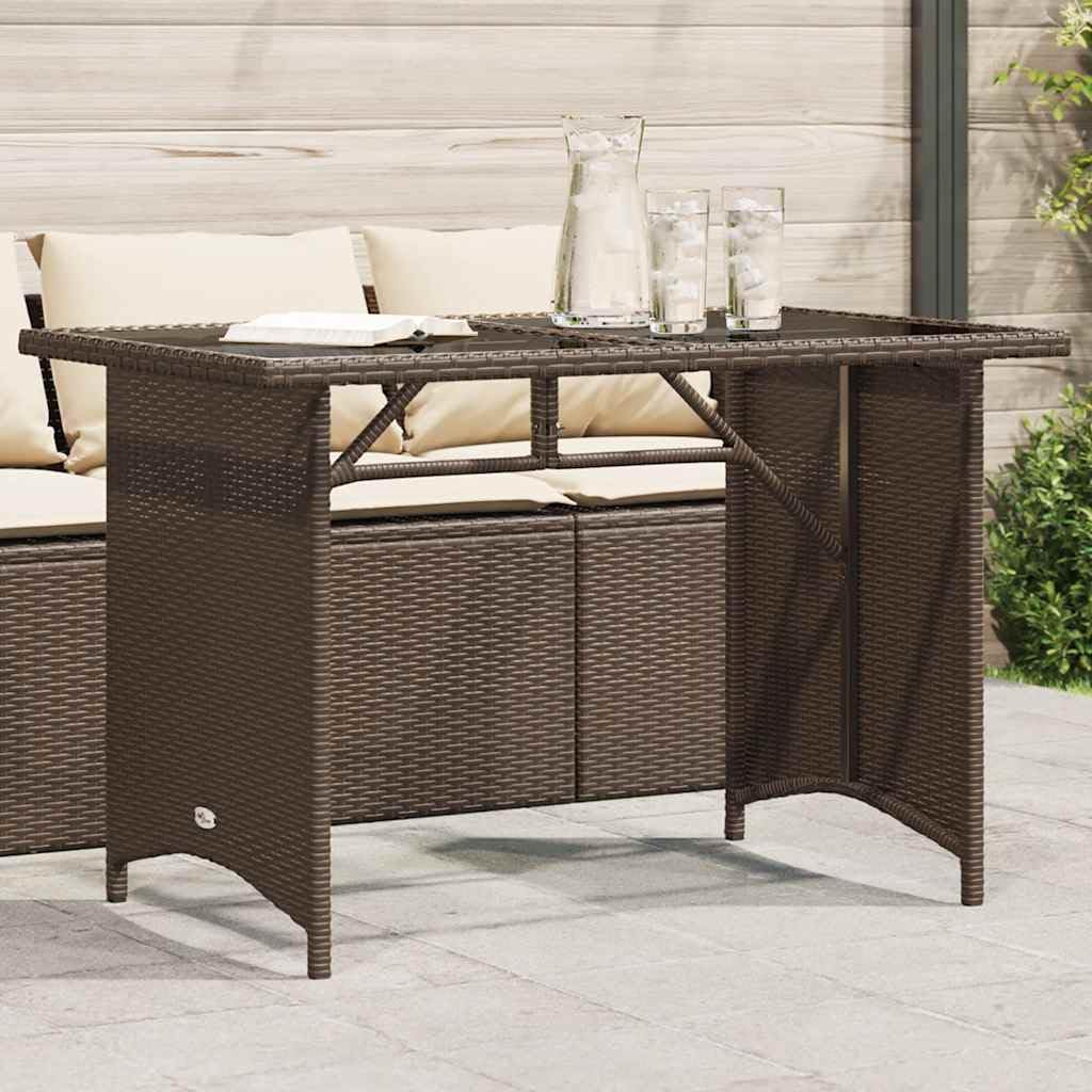 SXZenSpace Garden Coffee Table 110x68x70 cm Brown PE Rattan Outdoor with Tempered Glass Top Robust Steel Frame for Patio Balcony Bistro Terrace
