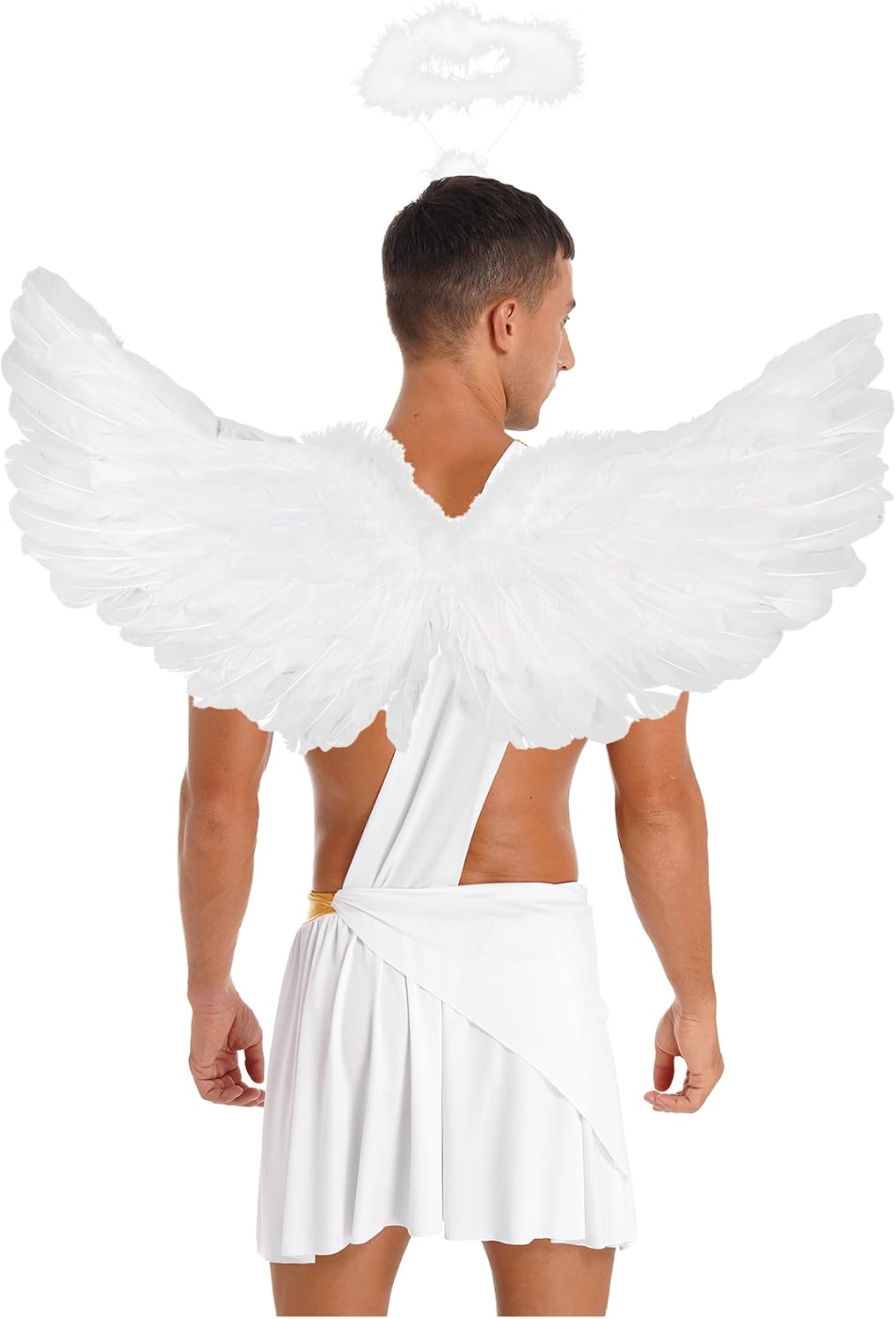 RUNQHUI Sexy Men's Angel Fancy Dress Costume with Feather Wings