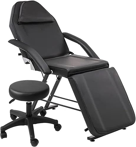 Silla de masaje ajustable para salón de tatuajes con taburete hidráulico, mesa de cama facial multiusos de 3 secciones, equipo de belleza para