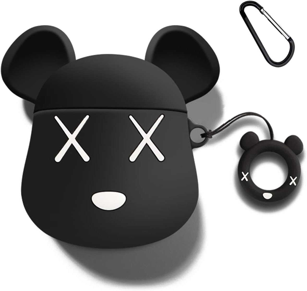 MOLOVA Case for Airpods Case,AirPods 2 Case,Airpods Accessories,Airpods Skin, Cute Cartoon Bear Shock Proof Cover Compatiable with Apple AirPods Wireless Charging Case with Ring Rope Keychain (Black)