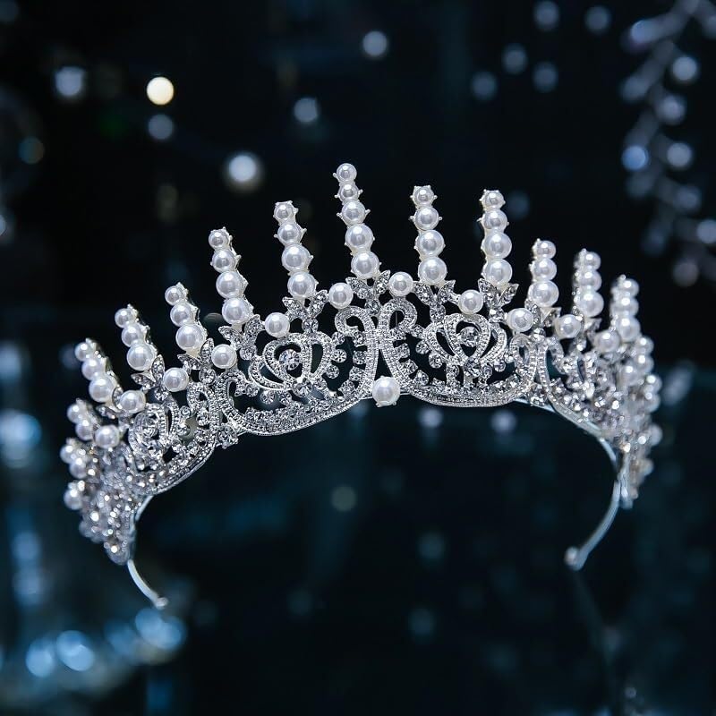 CC Crowns for Women, Luxury Bridal Tiara Headpiece, Wedding Accessories with Imitation Pearls, Pageant Diadem Hair Jewelry