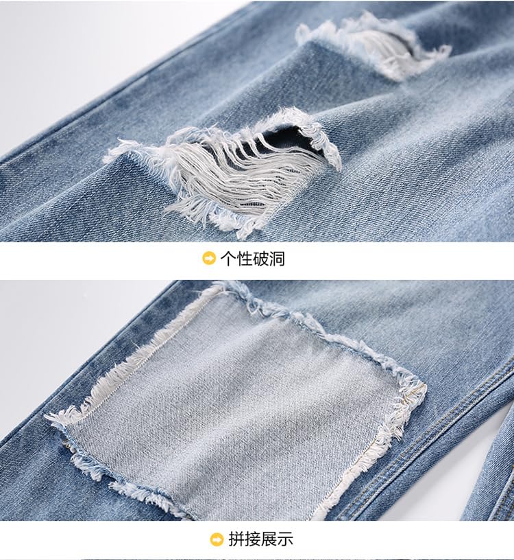 Jeans Pants Trouser Denim Men's Versatile Piercing Patch Zipper High Street Beggar3