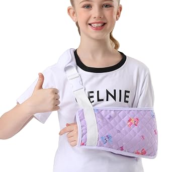 Kids Arm Sling, Adjustable Printed Arm Sling for Kids, Breathable Fabric Shoulder Immobilizer Arm Brace Support Sling with Thumb Loop for Children Purple, Small