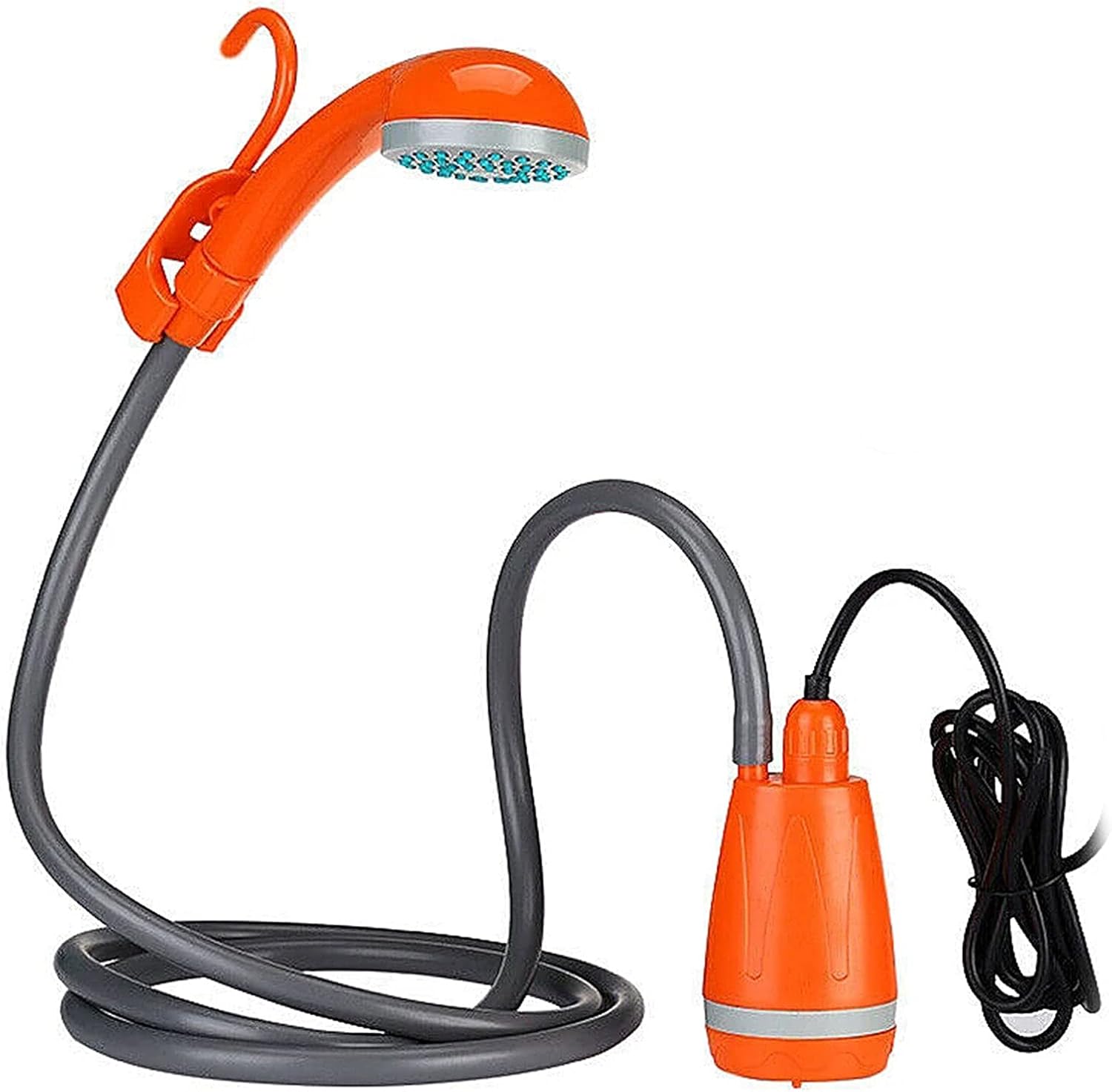 Outdoor Water Shower Pump Portable Camping Shower Head with Shower Bracket for Outdoor Activities Car Pet Shower Orange