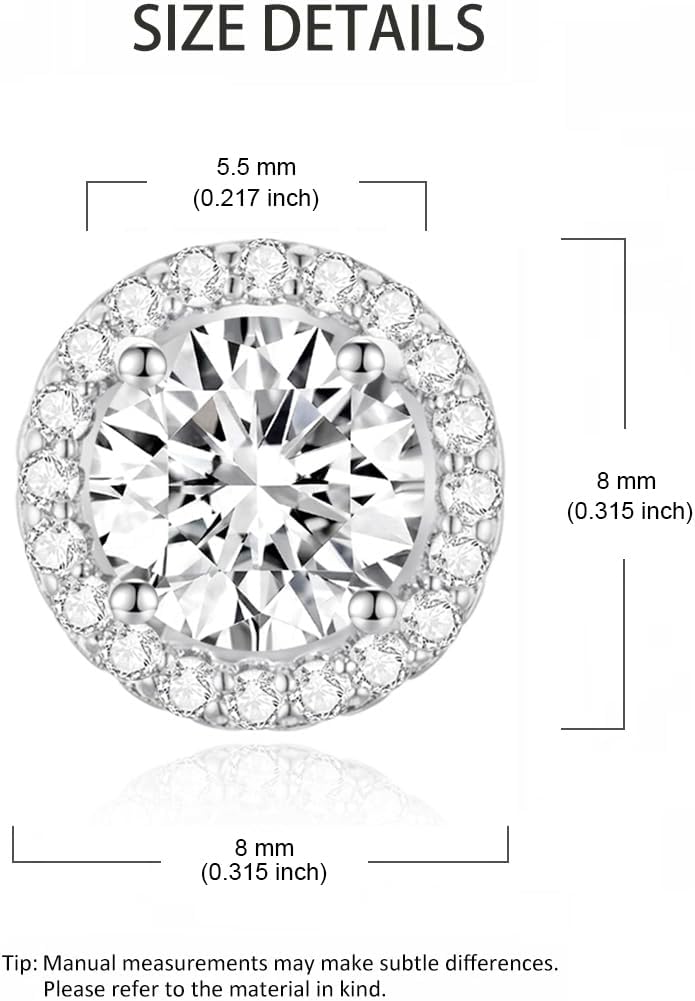 Cubic Zirconia Stud Earrings 925 Sterling Silver Post Halo Bridal Wedding Stud Earrings Hypoallergenic for Women Round/Heart/Square - Image 7