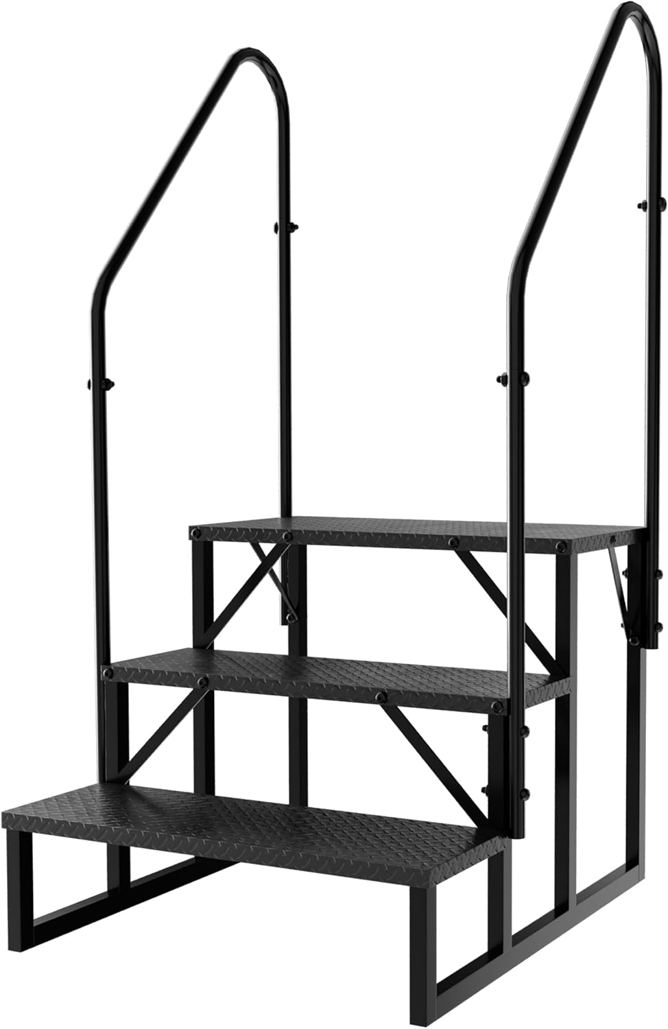 3 Step RV Steps with Dual Handrails, Heavy-Duty Non-Slip RV Stairs for Elderly Kids & Pets, Wide Platform for Hot Tub Spa Camper 5th Wheel Mobile Home Porch