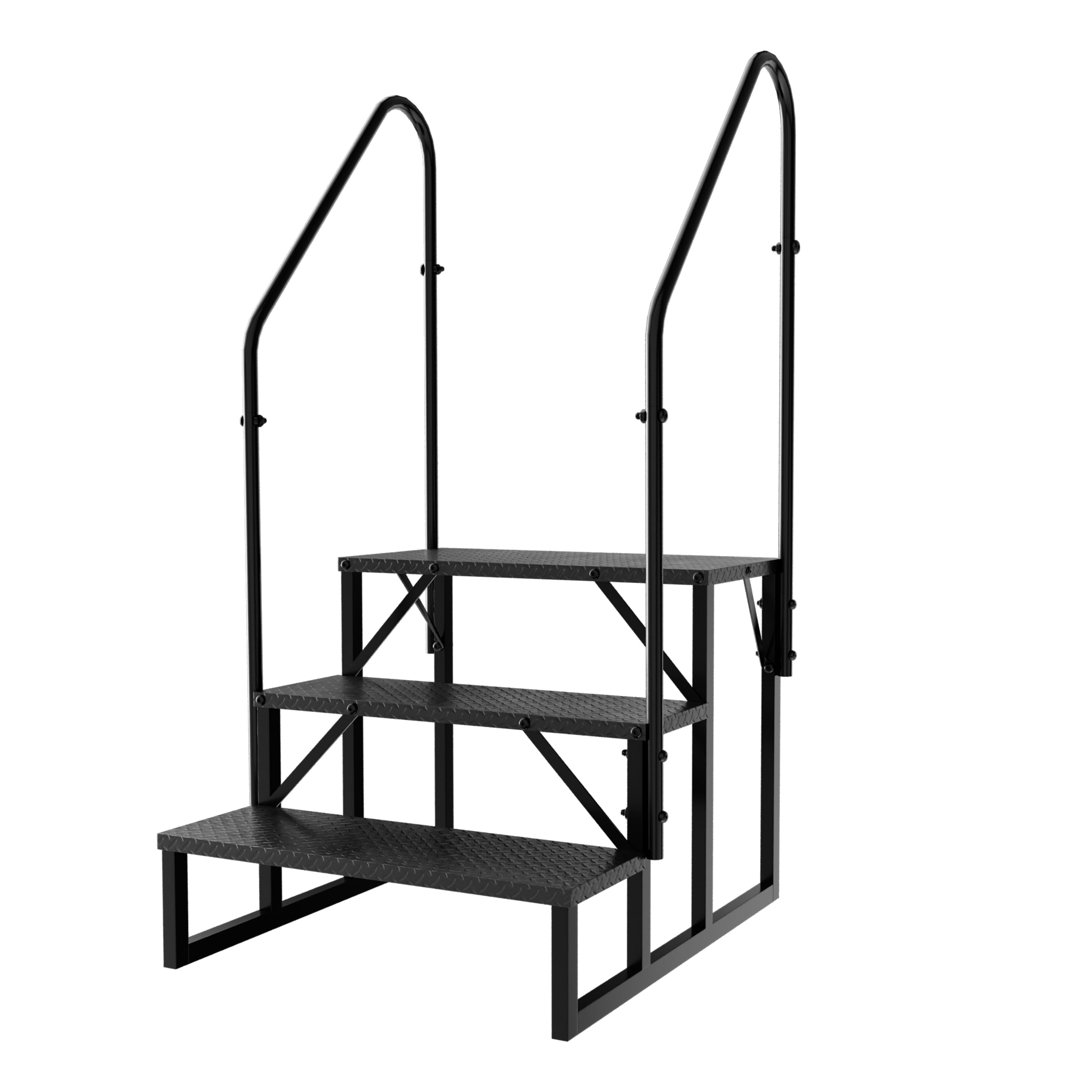 3 Stufen Trittstufe mit Handlauf, RV Trittleiter|Poolleitern|Leiter im Freien Haustiertreppe, Standtreppe Hocker Kinder aus Stahl Max 300 kg, Haushaltsleiter für Mobile Home (3 Stufen 2-Handlauf)