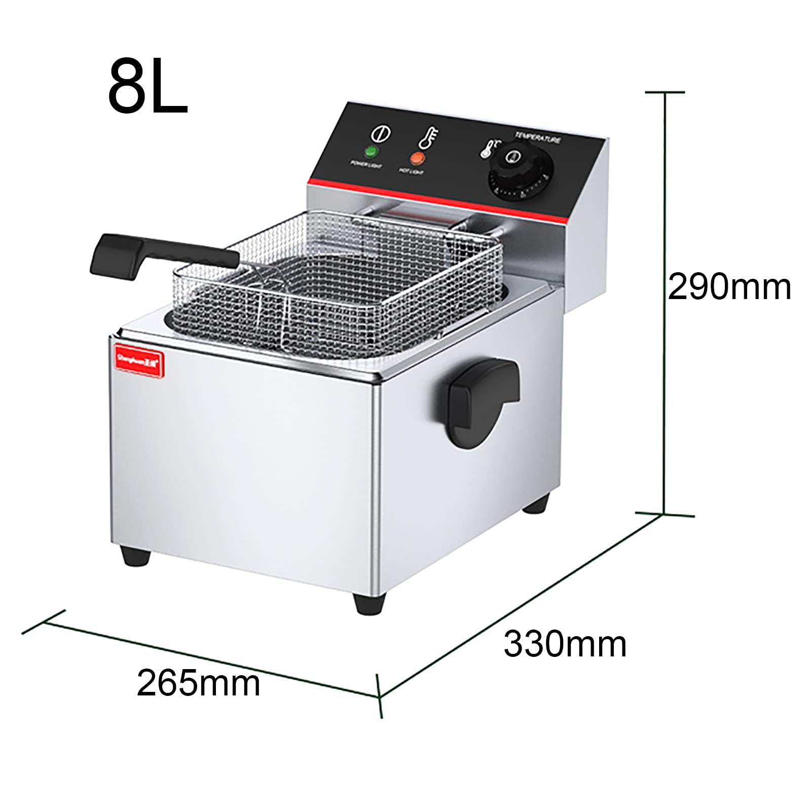 Friggitrice Professionale, Friggitrici Commerciali Elettriche in Acciaio Inossidabile da 2500 W con Limitatore di Temperatura, per Patatine Fritte Tacchino Cucina Domestica Ristorante,8L