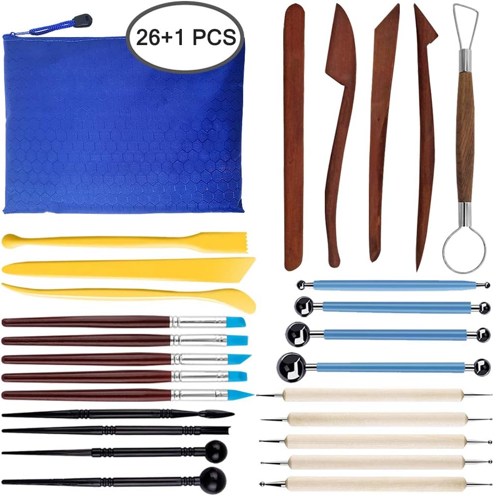 FineGood 26 PCS Polymer Clay Tools, FineGood Modelling Clay Sculpting Tool Set Ceramic Clay Moldelling Tool Kits for Beginners Kids