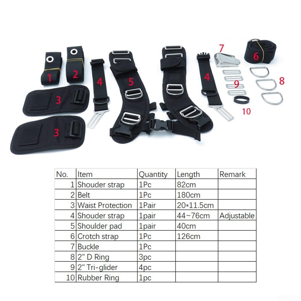 Juego de arnés de placa trasera ajustable Juego de arnés de montaje trasero de buceo con protector de cintura para buceo BCD Accesorios de plano posterior