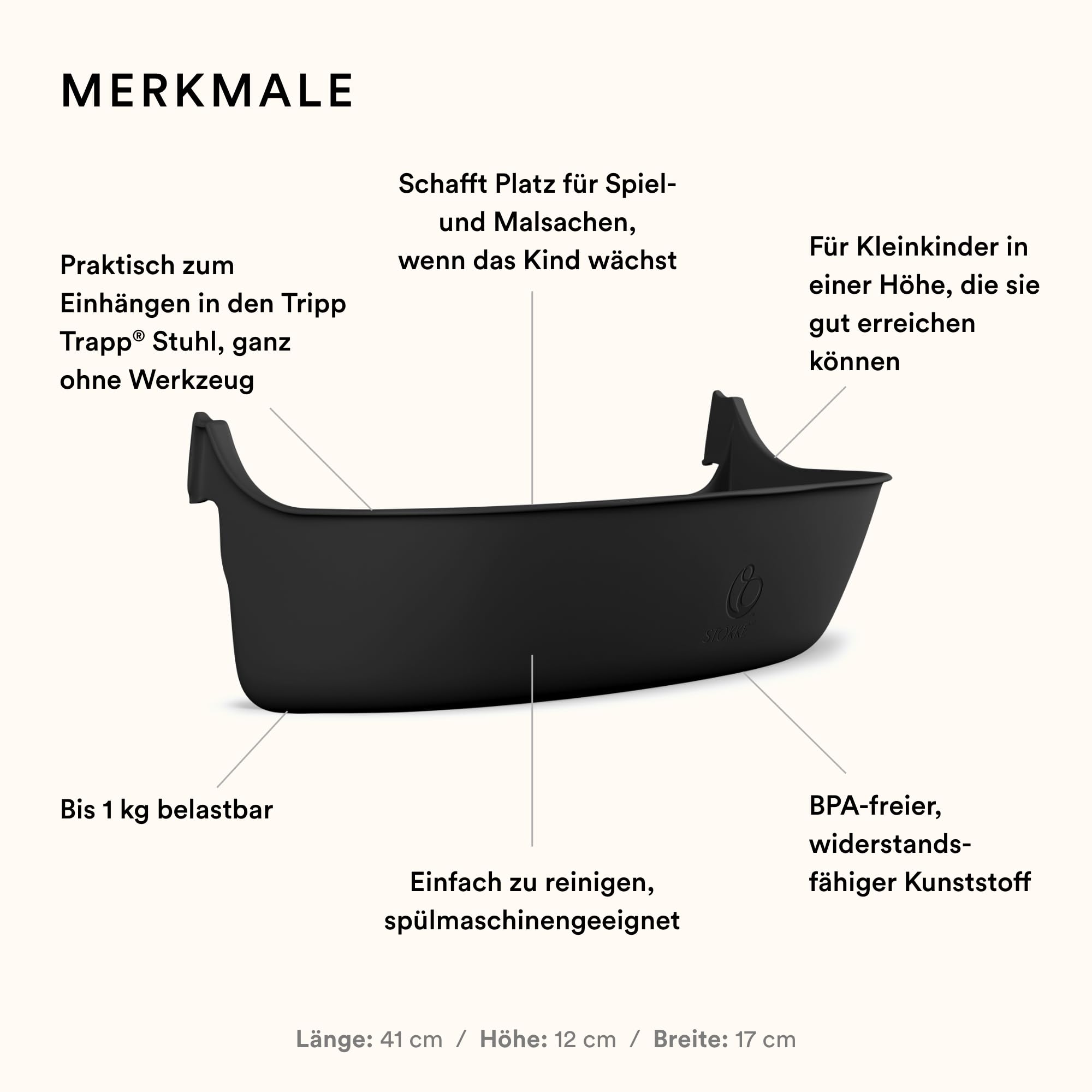 Tripp Trapp Storage, Black - Flexibler + intelligenter Behälter – Für Tripp Trapp Stühle nach 2003 – Multifunktional, schadstofffrei + einfach in der Handhabung – Spülmaschinengeeignet & BPA-frei