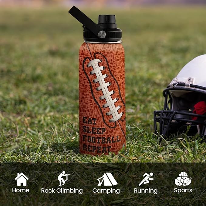 Image of SANDJEST Football Water Bottle 32oz Insulated Stainless Steel Sports Bottle - Football Fans