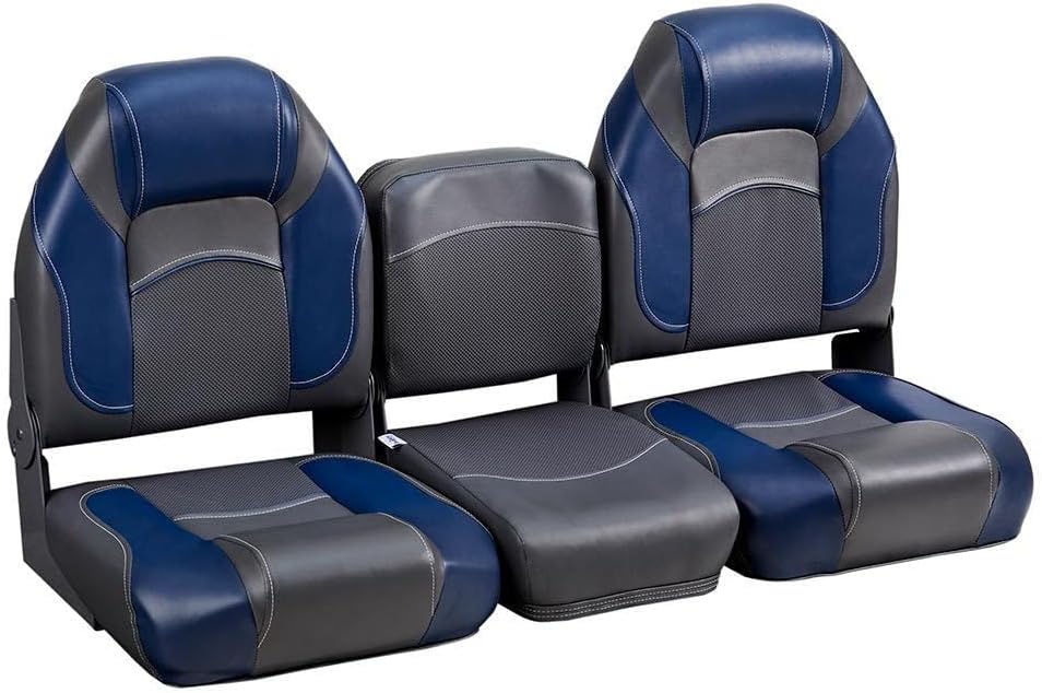 DeckMate 47" Bass Boat Bench Seat Set - Charcoal and Blue
