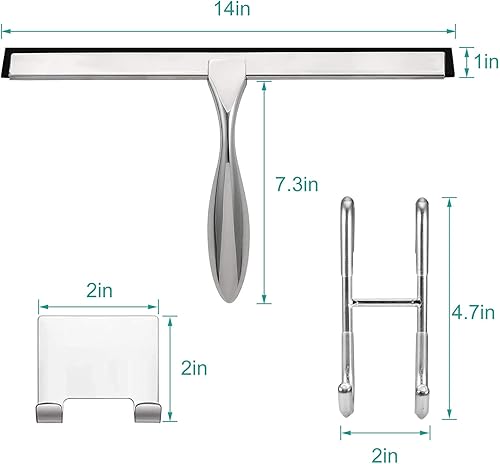 Miniatura 5 de Escobilla de ducha para puertas de cristal, escobilla de ducha de 14 pulgadas, escobilla de ducha plateada para puertas de ducha, espejo, ventanas,