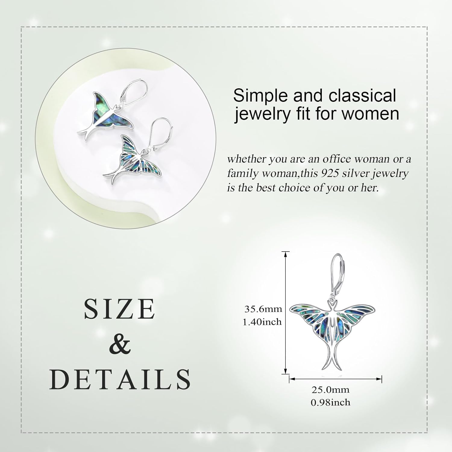 Moth Earrings for Women Sterling Silver Moth Abalone Dangle Earrings Jewelry Gifts for Women - Image 4