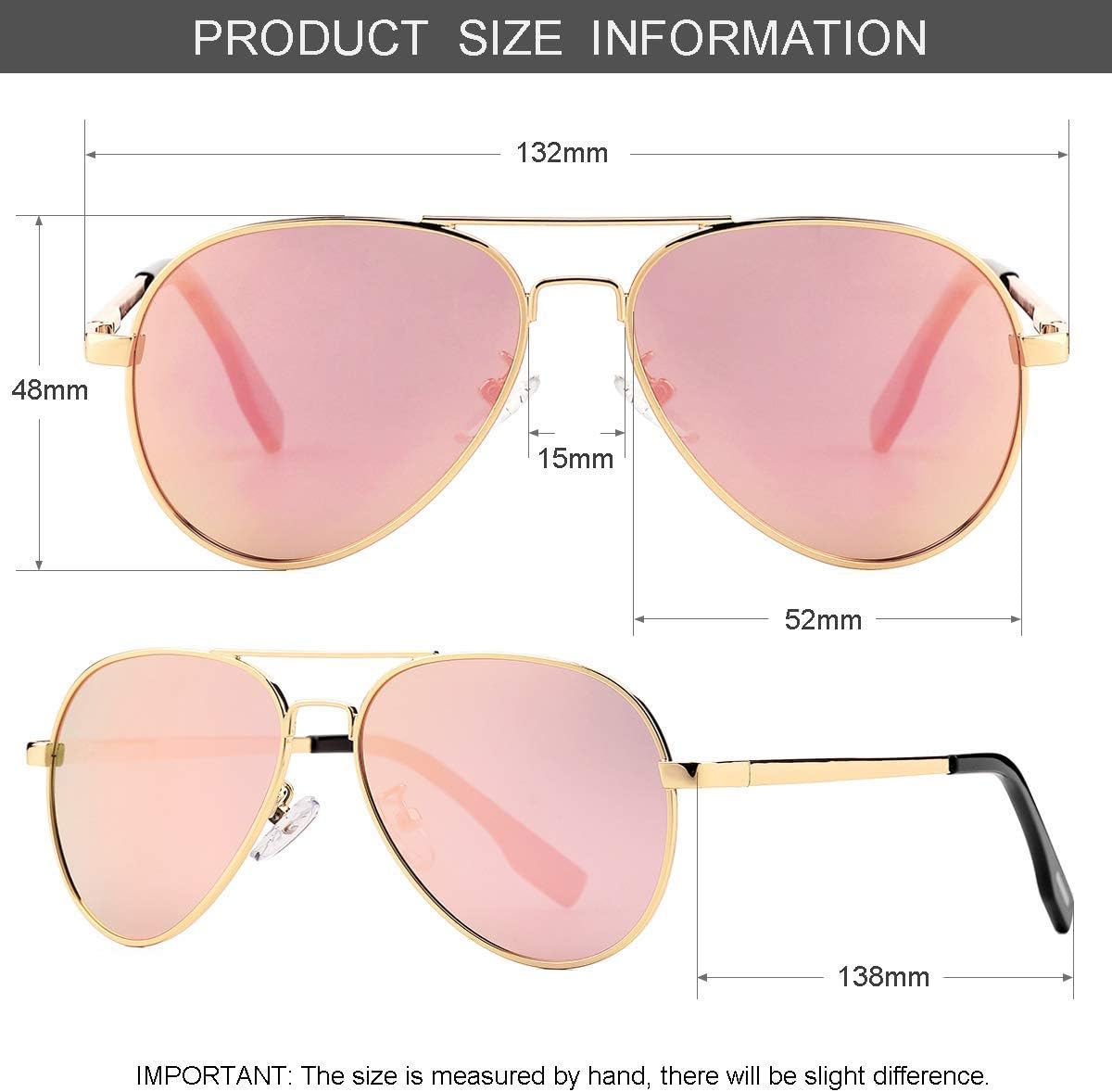 Gleyemor Polarized Aviator Sunglasses for Small Face Women and Men, 52MM Small Aviators 100% UV Protection - Image 6