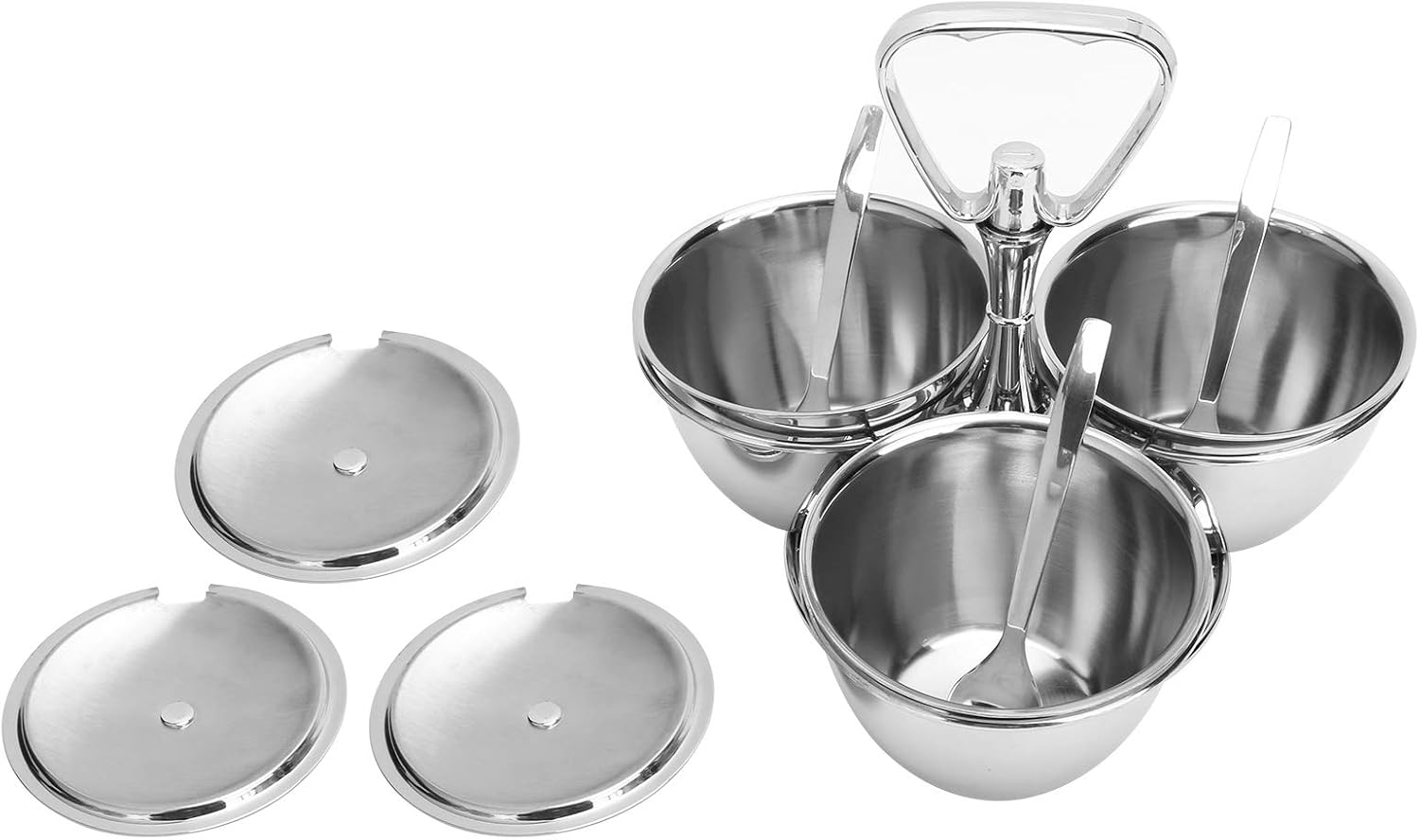 Stainless Steel Seasoning Pots Condiment Set, Rotating Rack Organizer for Kitchen Bar
