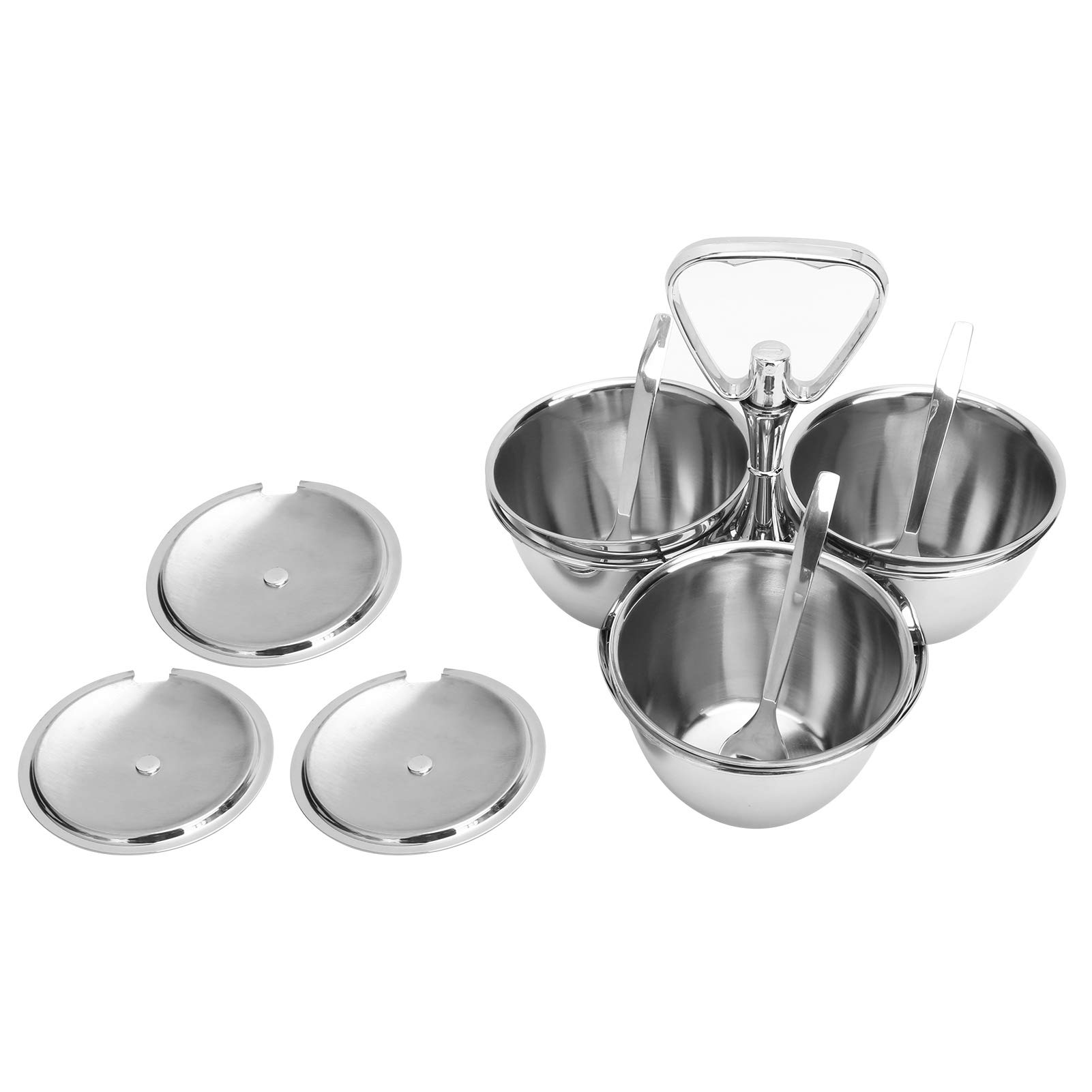 Aramox Estante para Especias, Juego de Botes para Condimentos Giratorios de Acero Inoxidable 304, Organizador de Botes para Condimentos de 3 X 300 Ml con Plato Giratorio de 360 ​​grados Pulido con