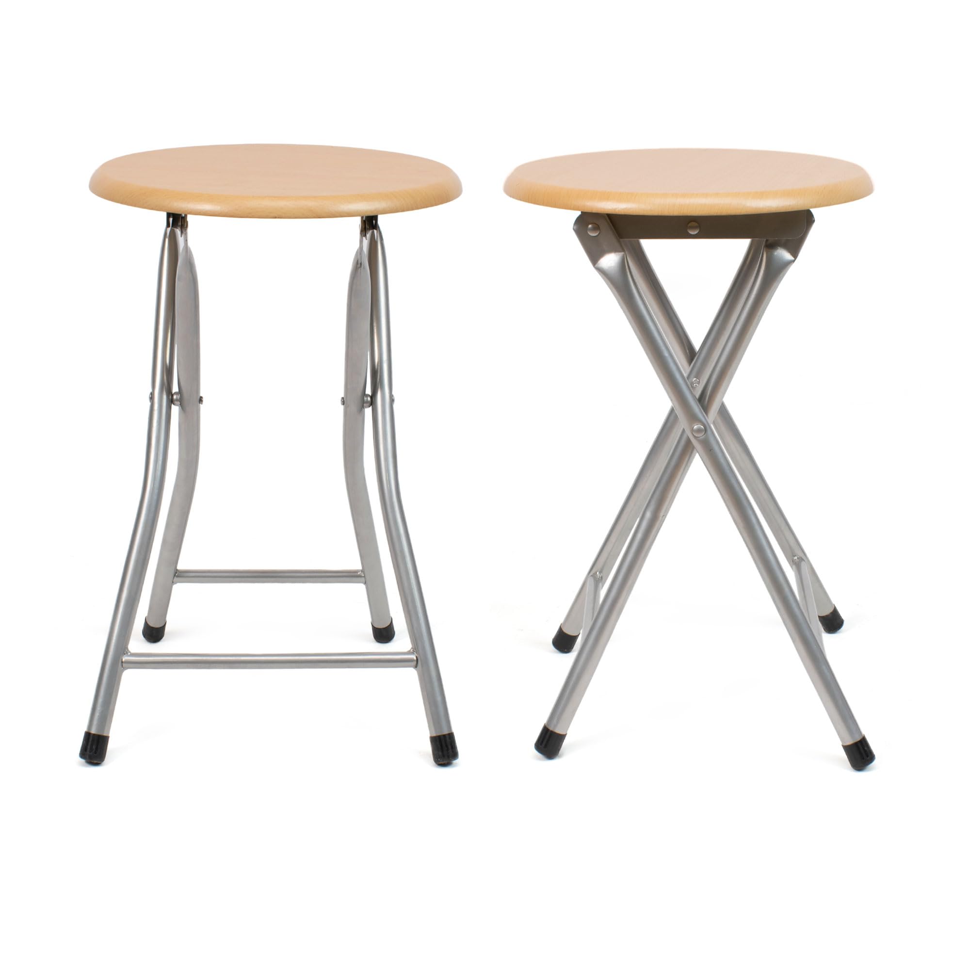 THE SECRET HOME - Pack de 2 Taburetes Plegables de Madera - 30x45cm - Estructura Metálica - Ideal para Cocina, Terraza o Jardín (Madera Natural - Pack de 2 uds)