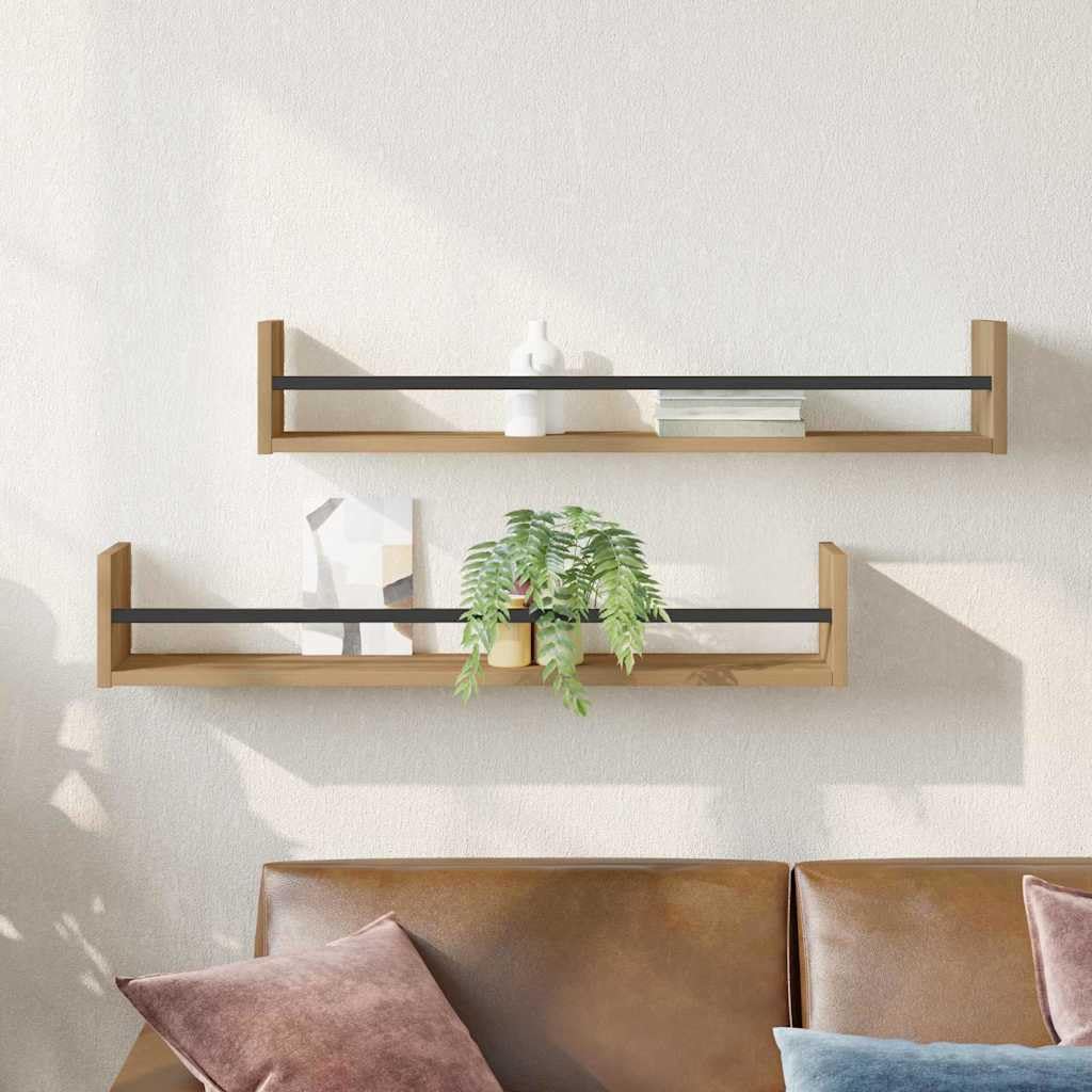 Wandregal Wandhalterung 2 Stück Artisan-Eiche 80 x 16 x 14 cm Holzwerkstoff mit Metallelementen für Wohnzimmer Büro Schlafzimmer, schwebendes Regal Wandmontage