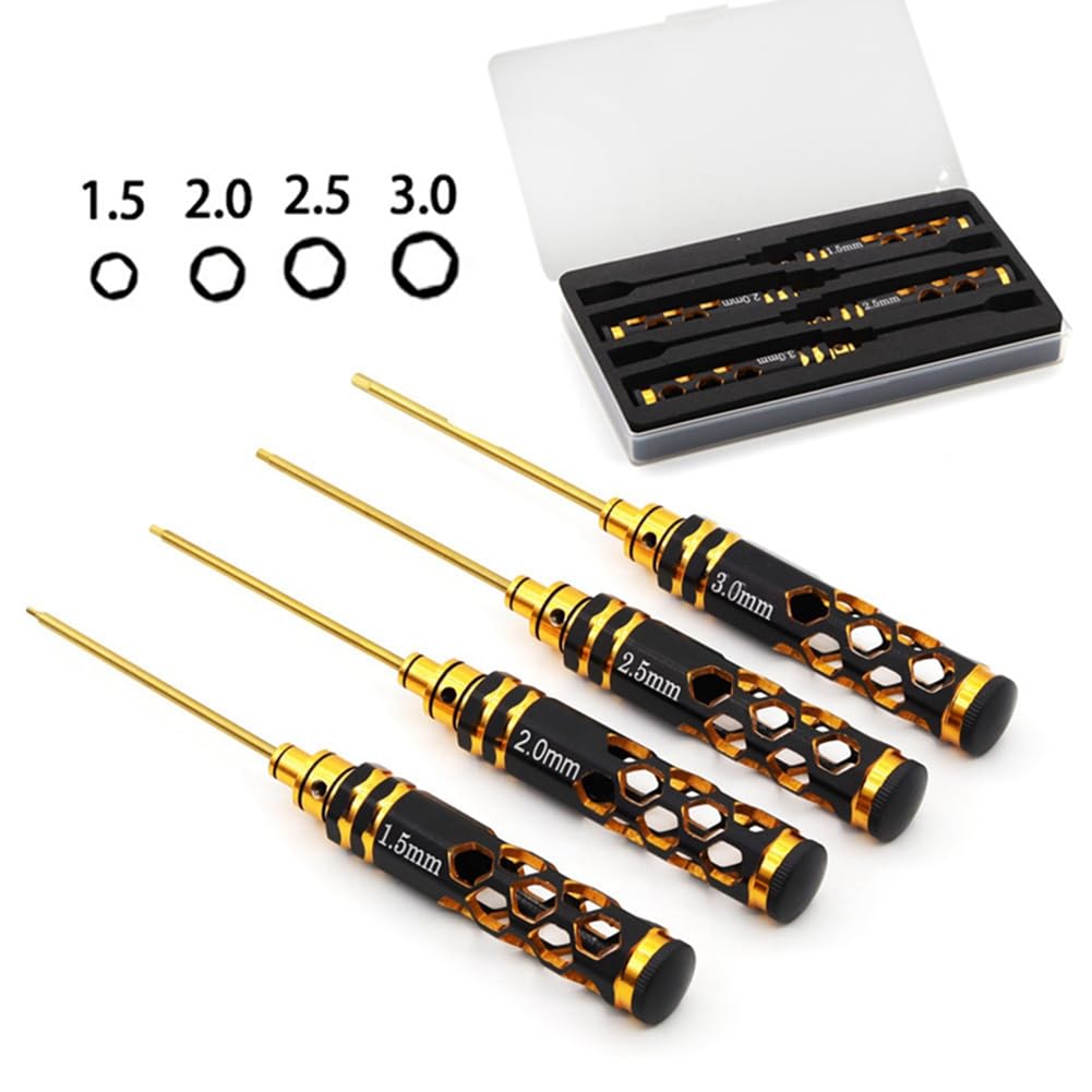 4 PCS Outil de Réparation de Modèle de Voiture RC et de Modèle D'Avion Comme Indiqué Kit D'Outils de Voiture Rc en Métal Lame Plaquée Titane 1,5 2,0 2,5 3,0 mm de Tournevis Hexagonaux