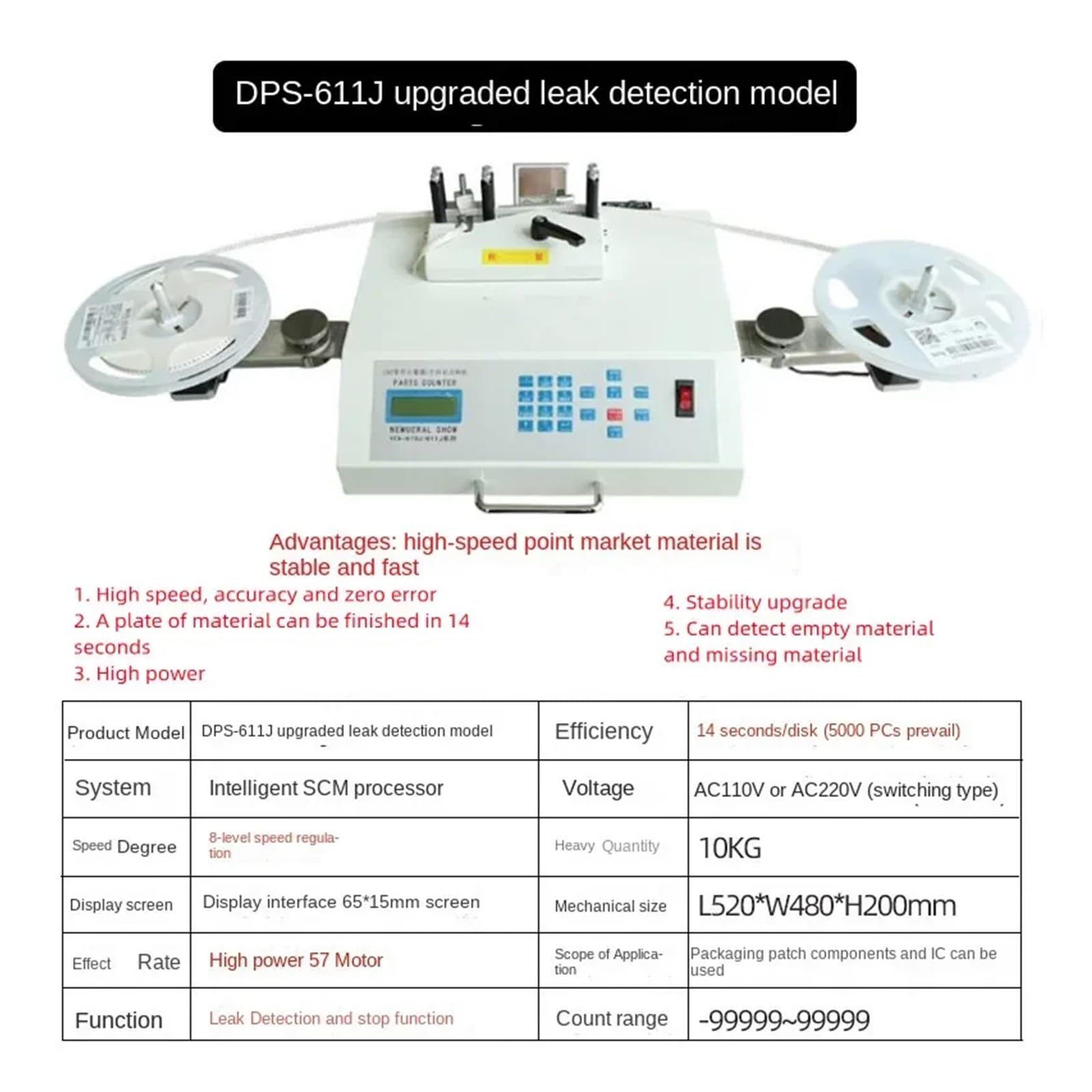 Macchina for il conteggio dei materiali SMT, materiale elettronico SMD, contatore delle parti SMD, inventario, macchina for il conteggio dei circuiti integrati(DPS-611J)