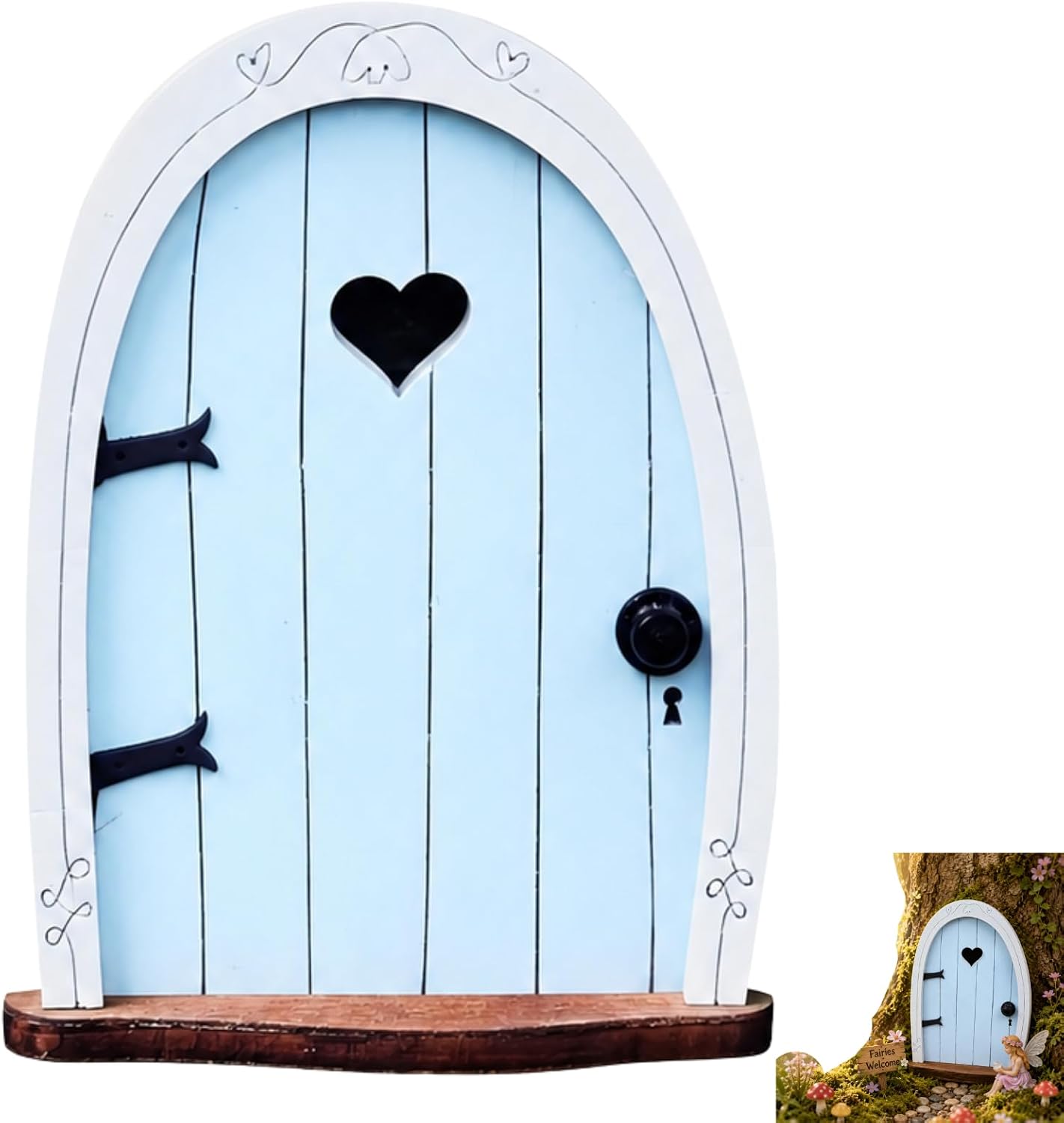 Miniature Fairy Door for Tree, 3D Garden Decor, Bonsai Terrarium Micro Landscape Decoration Accessories Garden Miniatures (Blue)