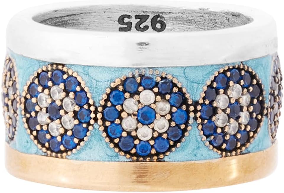 Nazar ! Turkish Handmade Blue Turquoise Color Enamel Evil Eye Sapphire Topaz Sterling Silver Ring All Sizes Available - Image 2