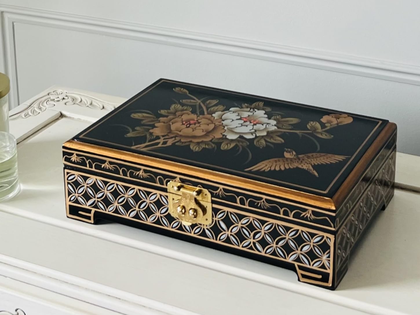 China Warehouse Direct Black Hand Painted Oriental Jewellery Box Chinese Gifts Furniture