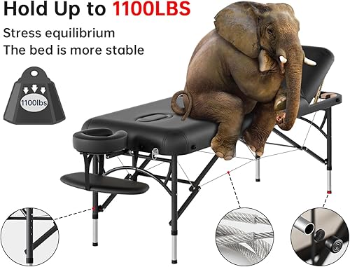 Miniatura 2 de CLORIS Mesa de masaje profesional de 84 pulgadas, portátil, 3 plegables, ligera, para salón facial, spa, cama de tatuaje, altura ajustable con bolsa