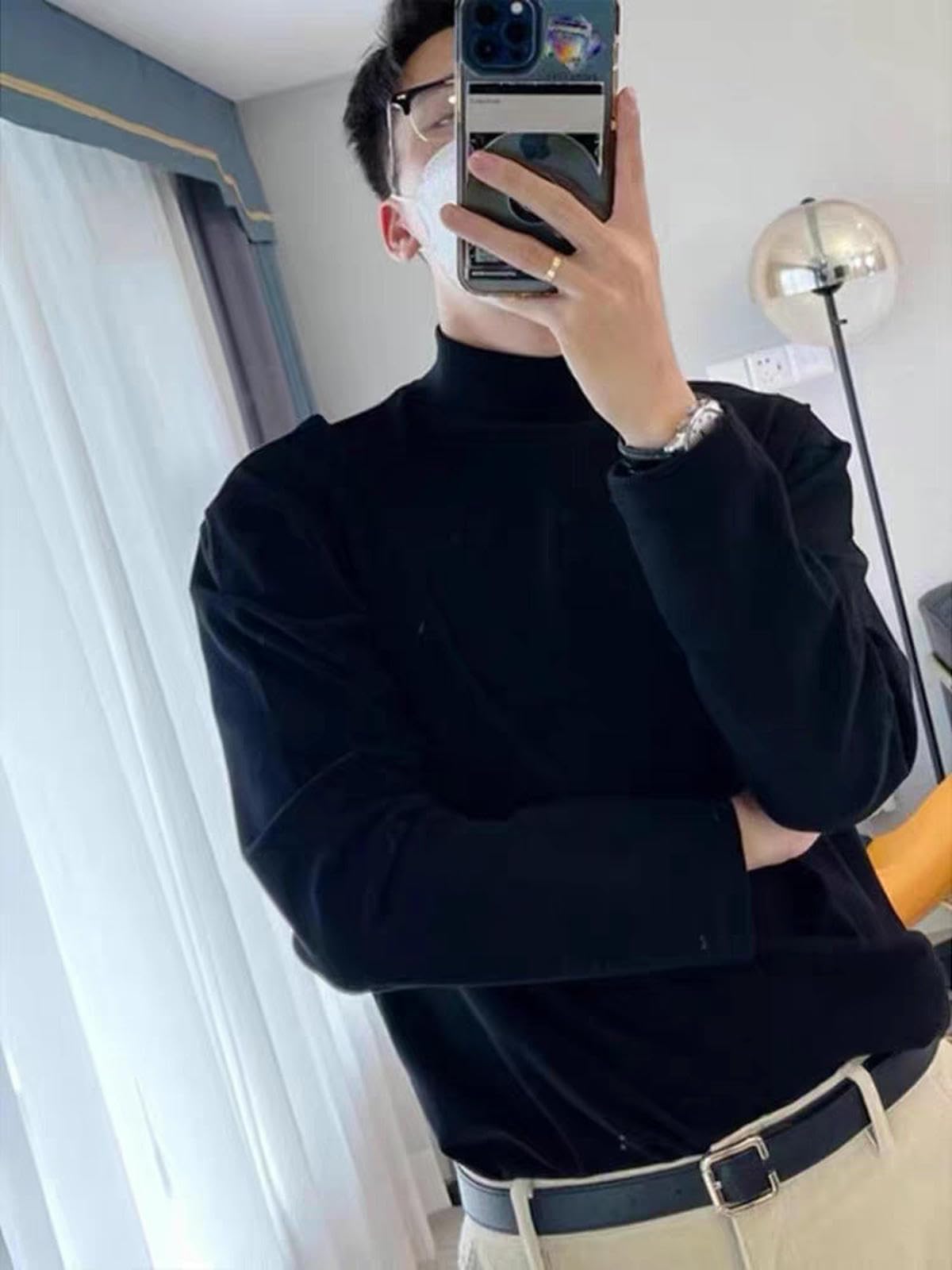 sous-vêtement Thermique Col À Moitié Élevé d'automne Et Hiver-Noir-XXXL