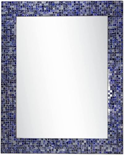 DecorShore Espejo de pared decorativo con marco de mosaico de vidrio de 30 x 24 pulgadas, espejo de acento ecléctico hecho a mano, espejo de tocador