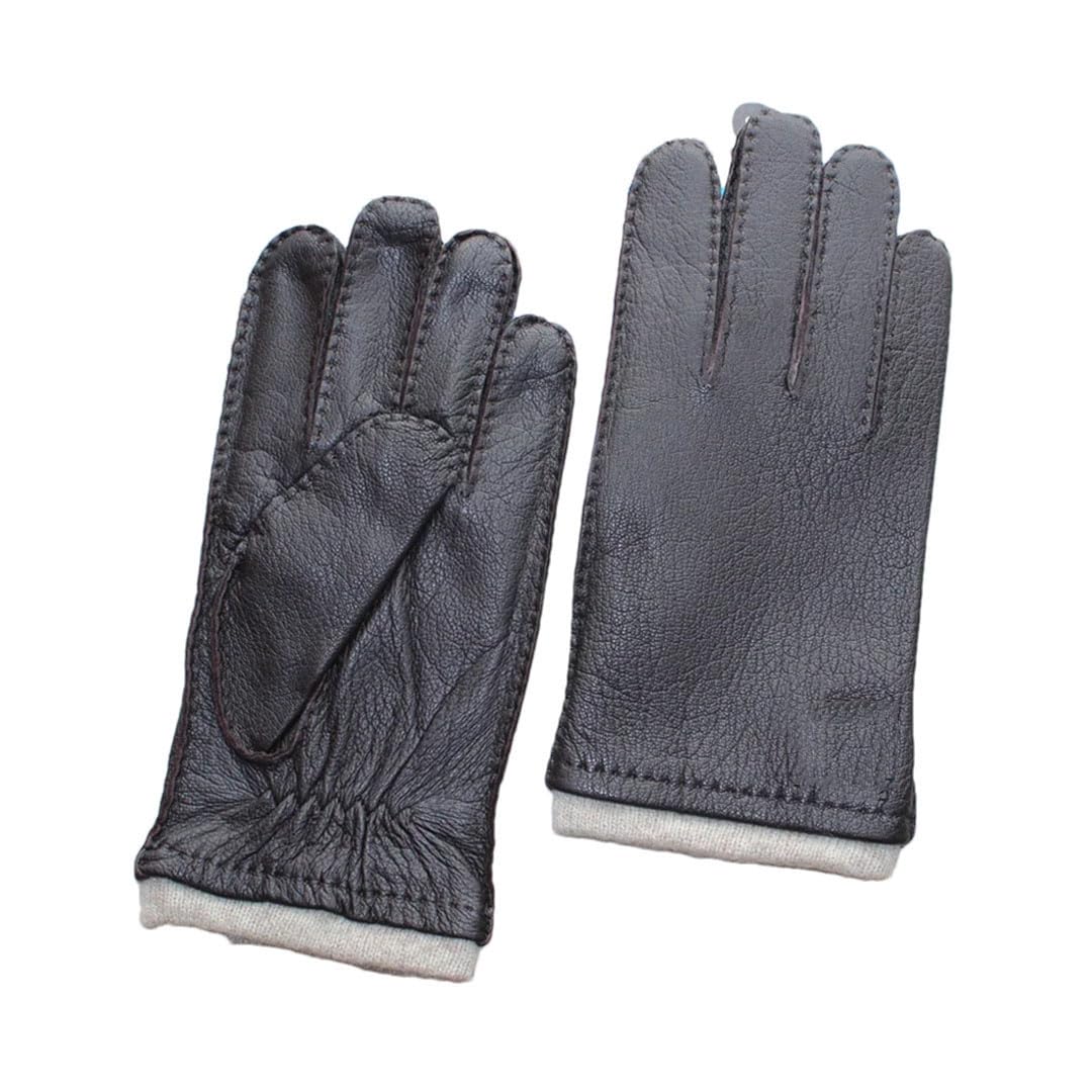 Gants en cuir pour homme cousus à la main coupe droite classique et marron foncé avec gants
