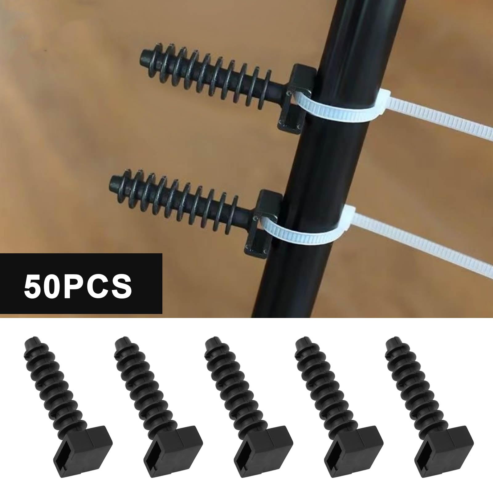 OTOTEC 50Pcs Cable Tie Masonry Fixing Plugs Screw Mounts Knock in Wall Nylon Base Holder Up to 9mm Cable Ties for DIY Commercial Purposes Cable Management - Image 2